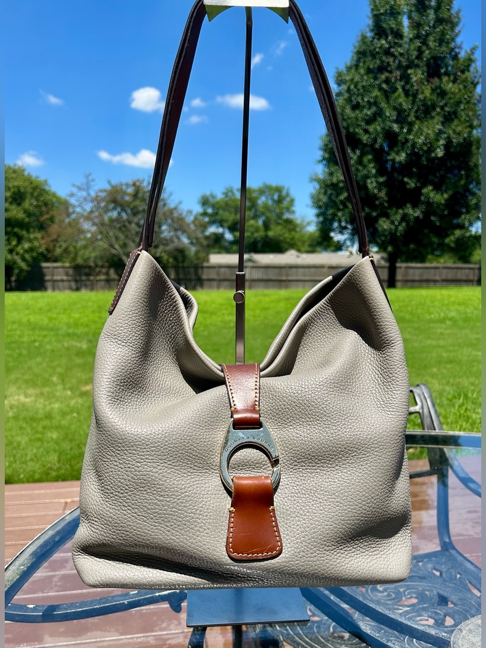 Dooney & Bourke Gray Derby Pebbled Leather Hobo Bag